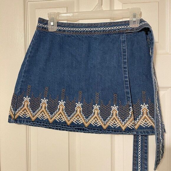 Free People Dream Away Hendrix Denim Wrap Mini Skirt - Picture 2 of 7